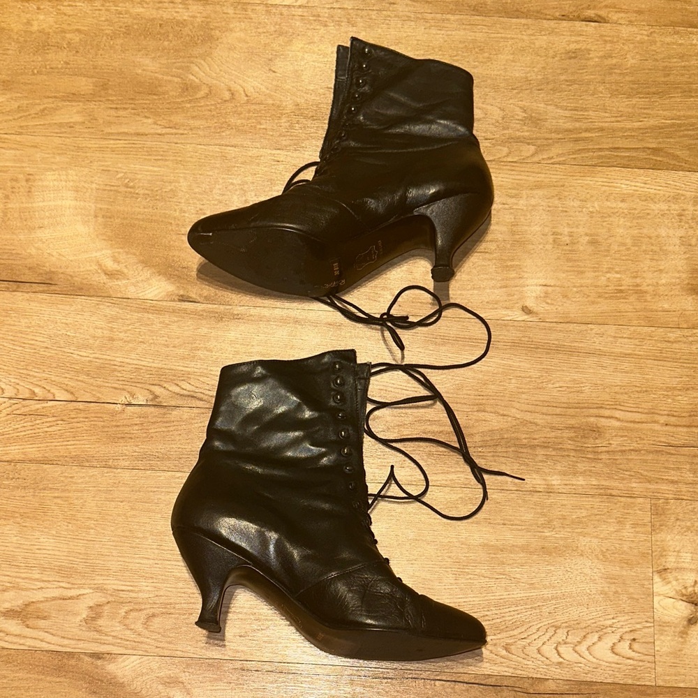 Vtg Vintage POPPIES 90's Goth Victorian Granny Pointed Black Leather Boots sz 9 - Picture 3 of 10
